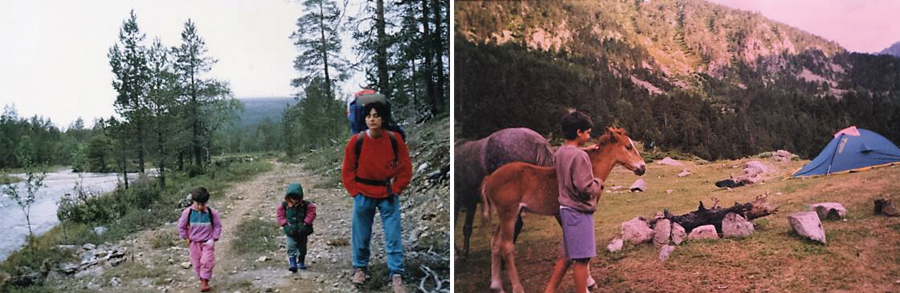 Naila y Kilian Jornet con su madre en los Pirineos. Fotografías: Núria Burgada